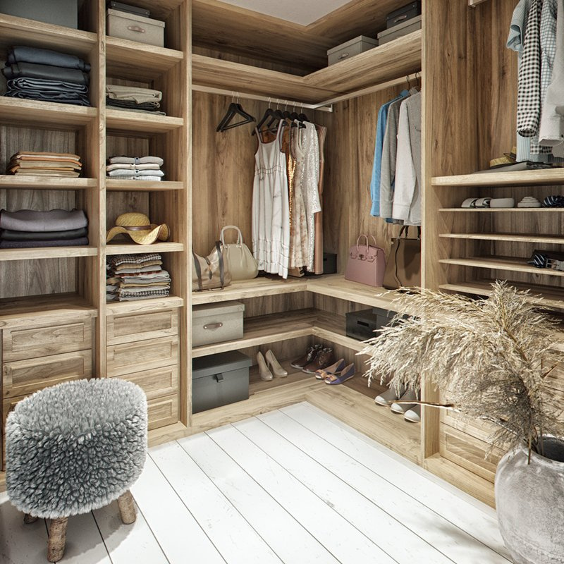 Customized Portable Wooden Melamine Modular Walk in Wardrobe Bedroom Furniture Corner Plywood /Solid Wood Open Cabinet Closet System