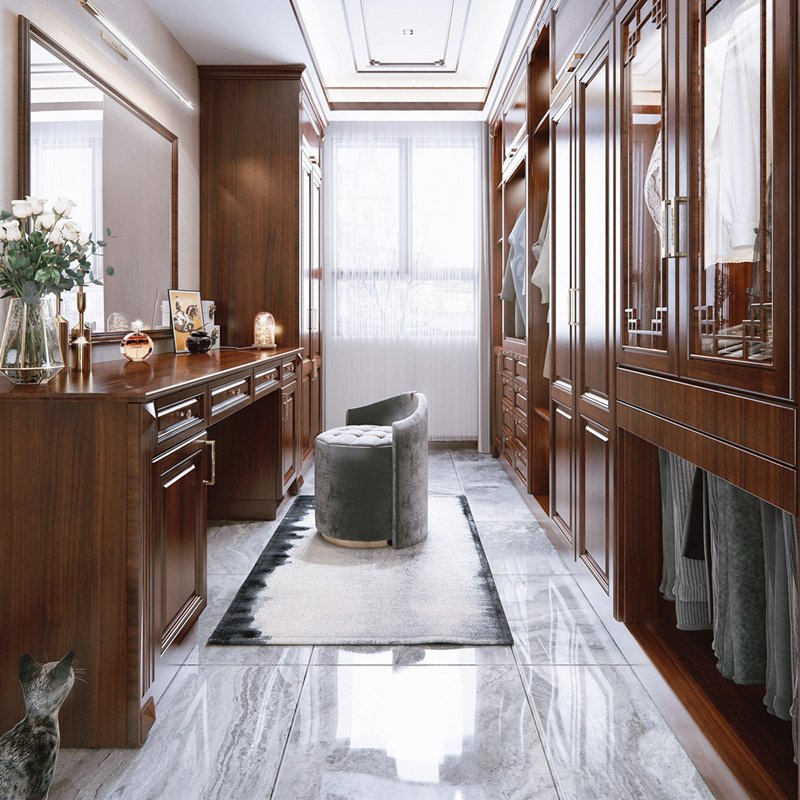 Bedroom Clothes Artistic MDF Accents Clothes Walk in Cabinet Wardrobe Custom Metal /Aluminum Sliding Glass Door Organizer Freshener Closet