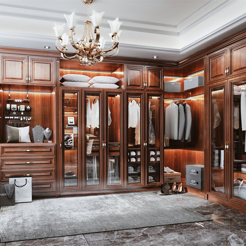 Custom Metal-Frame Walk-In Closet With Multi-Layer Storage Eco-Friendly MDF Cabinets For The Master Bedroom